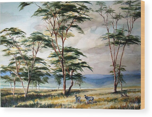 Landscape Wood Print featuring the painting Africa Bush Country by John West