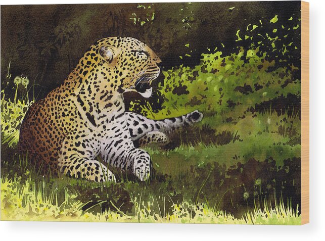 Leopard Wood Print featuring the painting African Leopard by Paul Dene Marlor