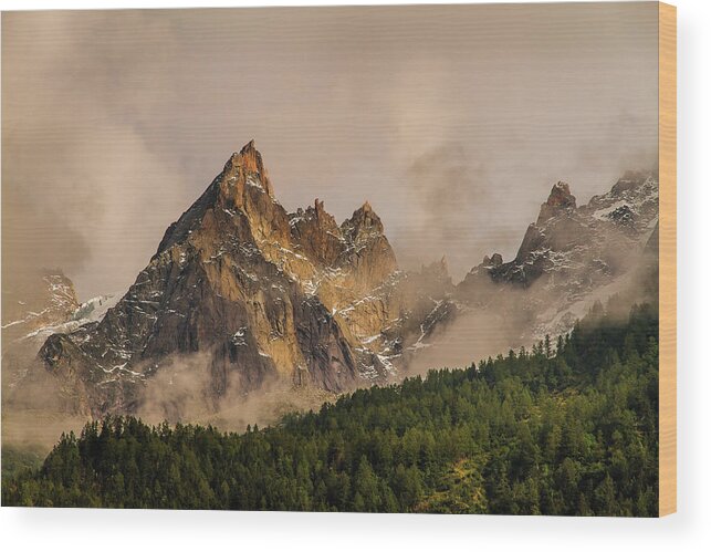 Mountain Landscape Wood Print featuring the photograph Aiguilles de Chamonix - French Alps by Paul MAURICE