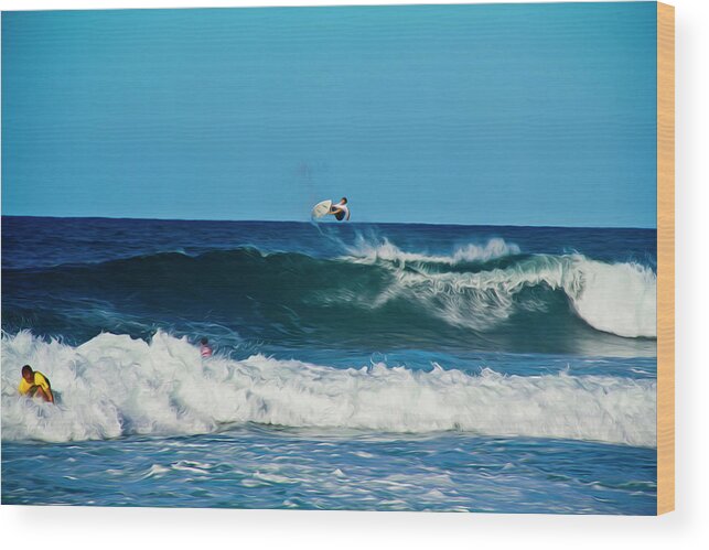 Surfing Wood Print featuring the photograph Air bourne by Stuart Manning