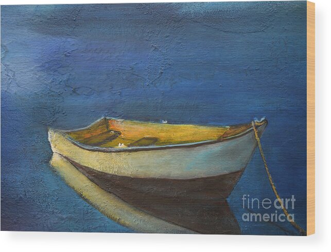 Boat Wood Print featuring the painting All Alone Am I by Gary Smith