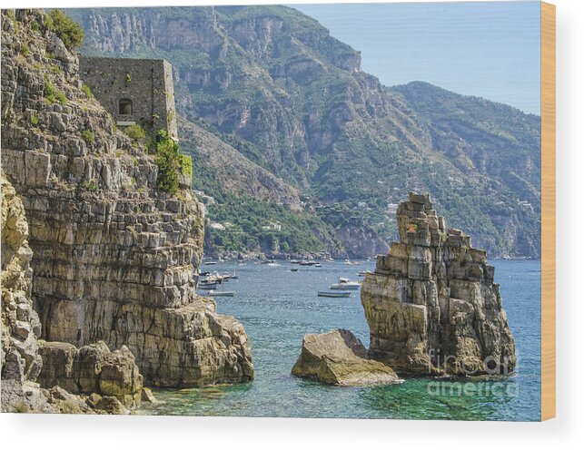 Positano Wood Print featuring the photograph Amalfi fortress by Maria Rabinky