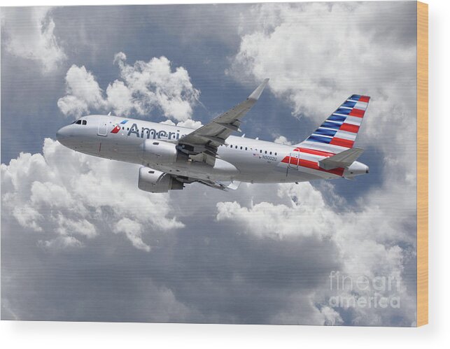 Airbus Wood Print featuring the digital art American Airlines Airbus A319 by Airpower Art