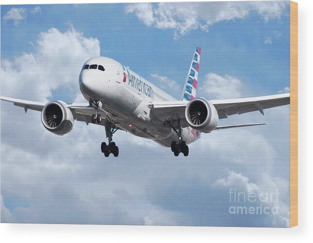 Boeing Wood Print featuring the digital art American Airlines Boeing 787 Dreamliner by Airpower Art