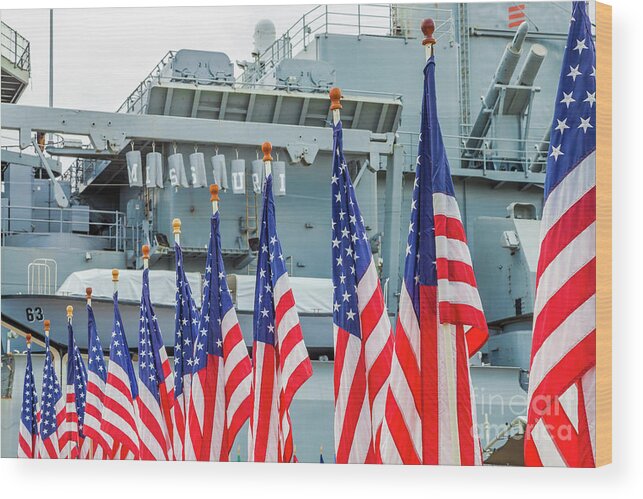 Pearl Harbor Wood Print featuring the photograph American flags Missouri by Benny Marty