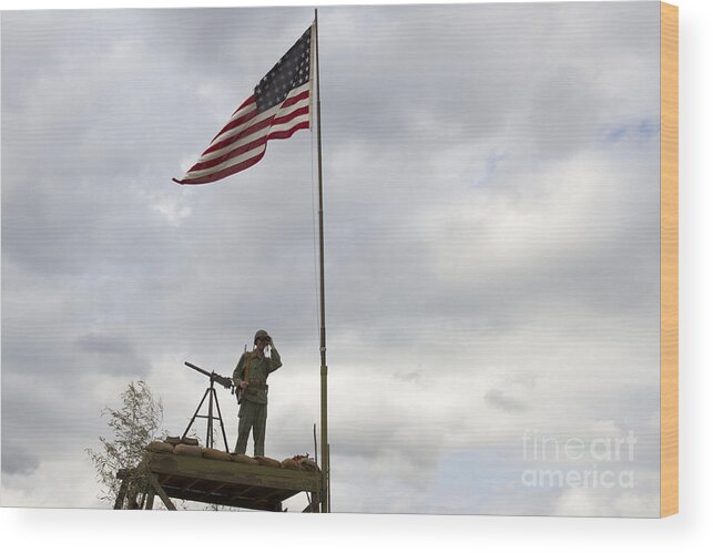 American Wood Print featuring the photograph American GI on Patrol by Karen Foley