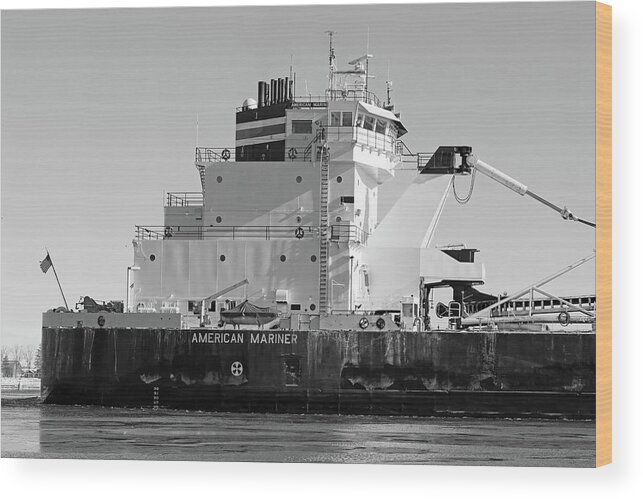 American Mariner Bulk Cargo Wood Print featuring the photograph American Mariner Detail 1 BW.jpg by Mary Bedy