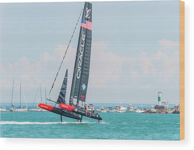 Sail Boat Wood Print featuring the photograph America's cup team USA Reigning Champion by Charles McCleanon