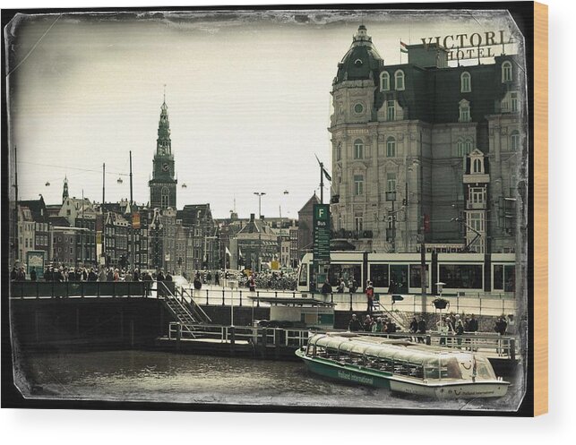 Jenny Rainbow Fine Art Photography Wood Print featuring the photograph Amsterdam and Park Plaza Victoria Hotel. Old Cards by Jenny Rainbow