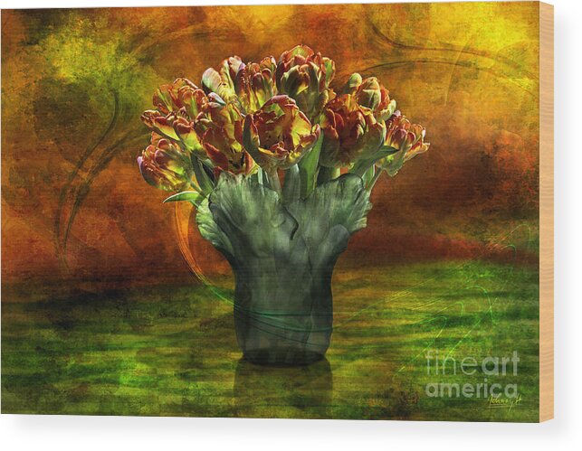 Colorfull Tulip Wood Print featuring the digital art An armful of tulips by Johnny Hildingsson