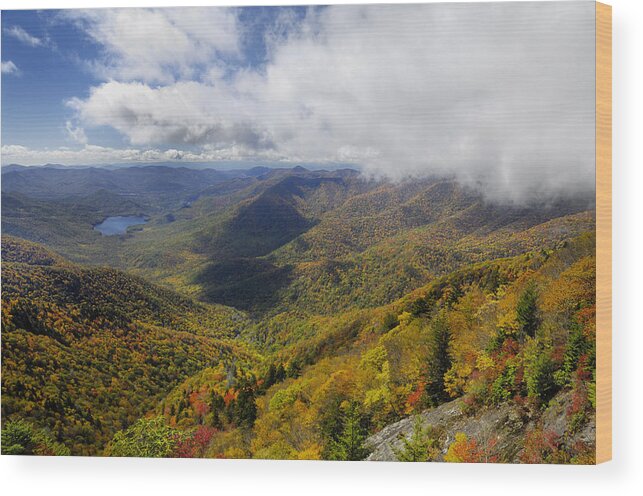 Blue Ridge Parkway Wood Print featuring the photograph An autumn storm flows over the Blue Ridge Mountains by Darrell Young