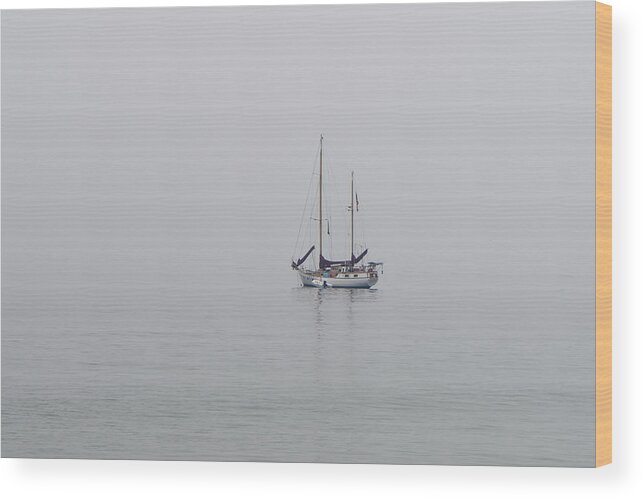 Boat Wood Print featuring the photograph Anchored in the Mist by Derek Dean