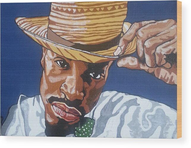 Andre 3000 Wood Print featuring the painting Andre Benjamin by Rachel Natalie Rawlins