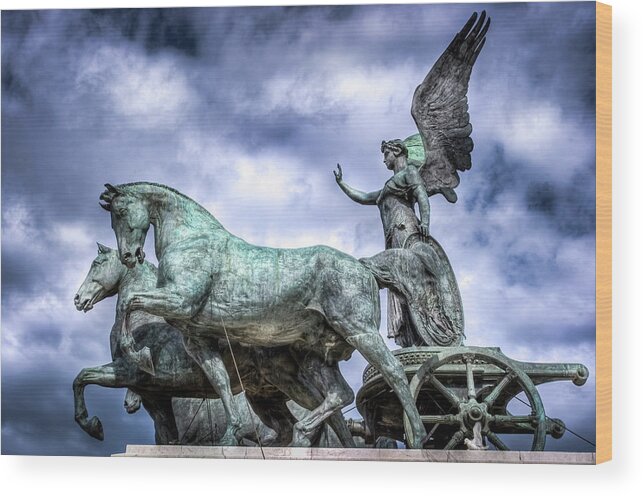 Edited Wood Print featuring the photograph Angel and Chariot with Horses by Sonny Marcyan