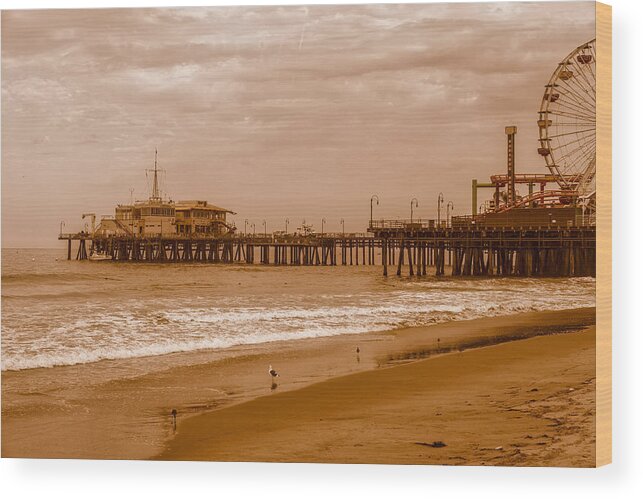 Santa Monica Pier Wood Print featuring the photograph Another great day at the seashore - Santa Monica by Gene Parks