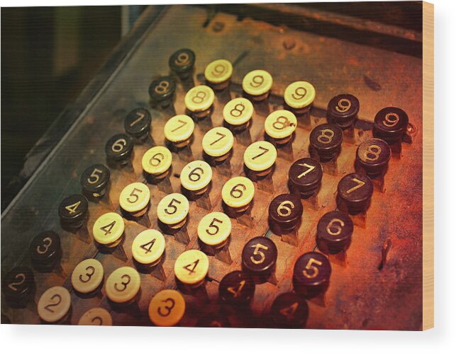 Antique Wood Print featuring the photograph Antique Adding Machine Keys by Ann Powell