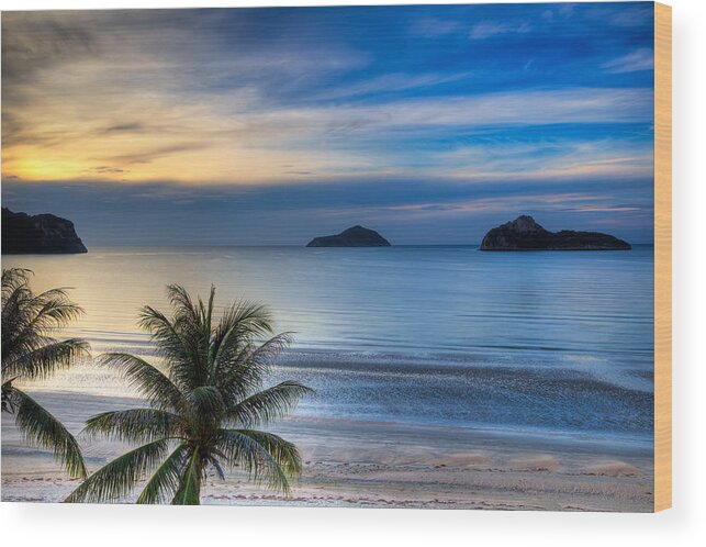 Sunset Wood Print featuring the photograph Ao Manao Bay by Adrian Evans