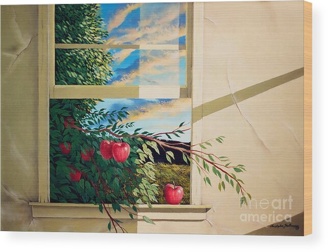 Apple Wood Print featuring the painting Apple tree overflowing by Christopher Shellhammer