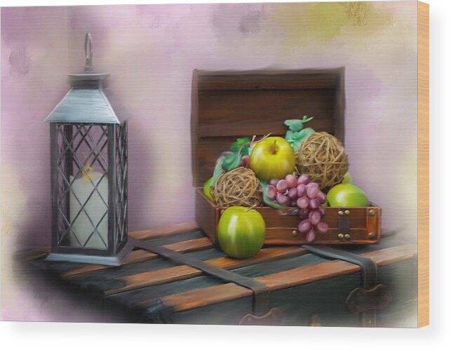 Yellow Apples Wood Print featuring the photograph Apples and Grapes by Mary Timman