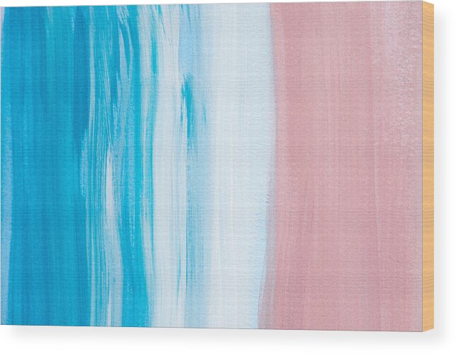 Abstract Wood Print featuring the painting Aqua Pink Abstract Painting by Christina Rollo