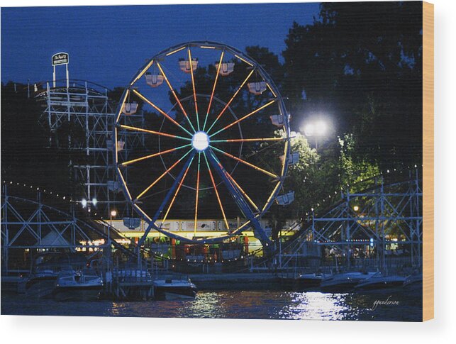 Amusement Park Wood Print featuring the photograph Arnolds Park at Night by Gary Gunderson