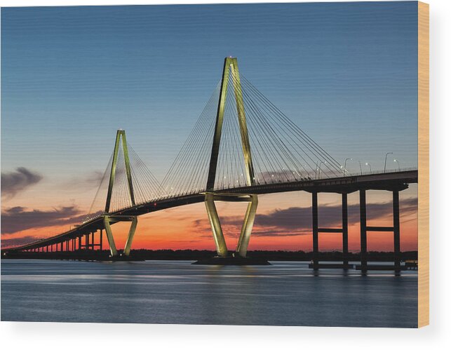 Arthur Ravenel Bridge Wood Print featuring the photograph Arthur Ravenel Bridge, Charleston at Twilight by Denise Bush