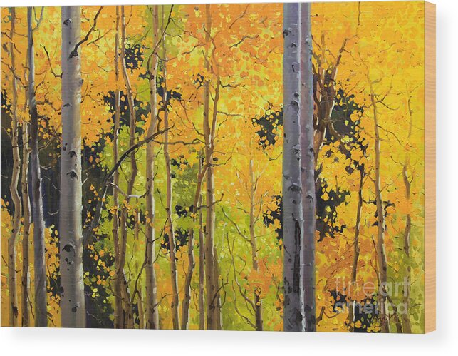 Nature Wood Print featuring the painting Aspen Trees by Gary Kim