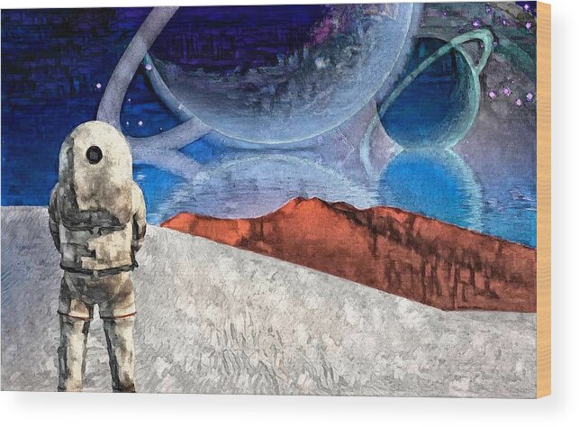 Travel Wood Print featuring the digital art Astronaut on exosolar planet by Bruce Rolff