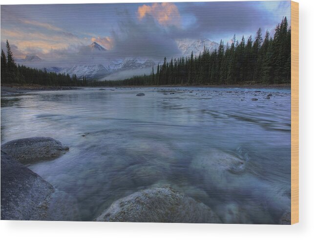 Jasper Wood Print featuring the photograph Athabasca River Sunrise by Dan Jurak