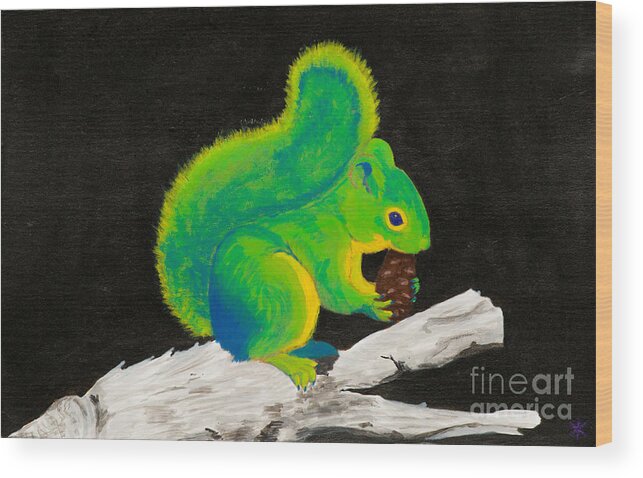 Squirrel Wood Print featuring the painting Atomic Squirrel by Stefanie Forck