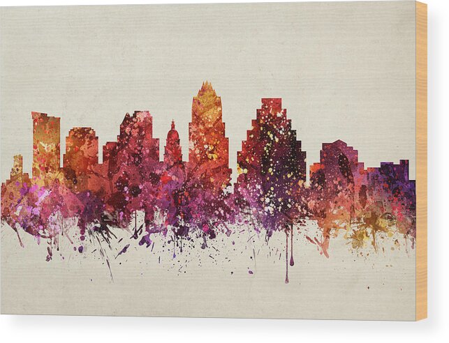 Austin Wood Print featuring the painting Austin Cityscape 09 by Aged Pixel