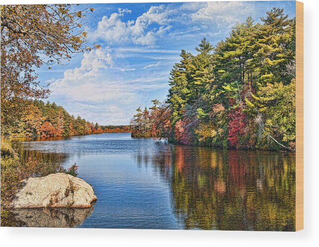 Autumn Wood Print featuring the photograph Autumn at the Pond by Gina Cormier