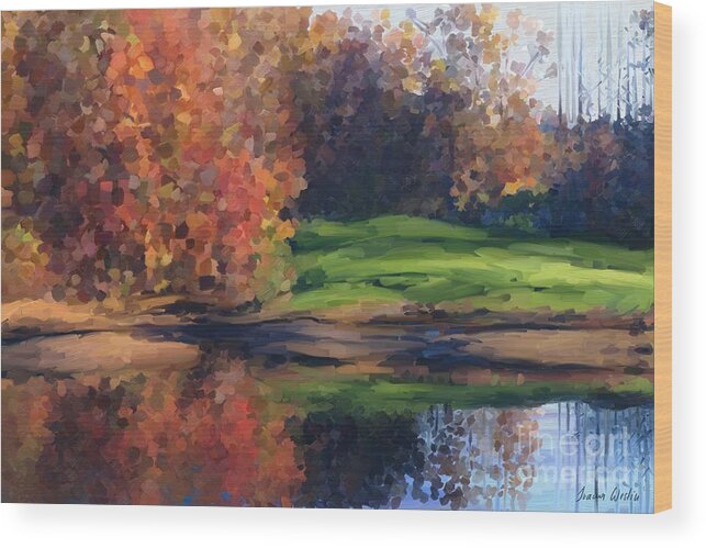 Painting Wood Print featuring the painting Autumn by water by Ivana Westin