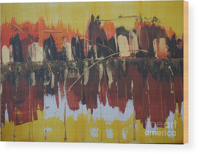 Abstract Wood Print featuring the painting Autumn Skies by Jimmy Clark