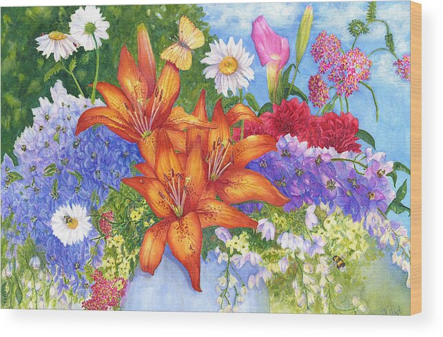 Flowers Wood Print featuring the painting Backyard Bouquet by June Hunt