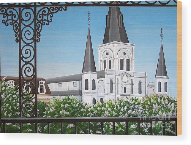 New Orleans Wood Print featuring the painting Balcony View of St Louis Cathedral by Valerie Carpenter