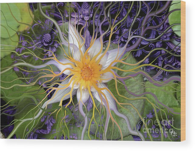 Lotus Wood Print featuring the painting Bali Dream Flower by Christopher Beikmann