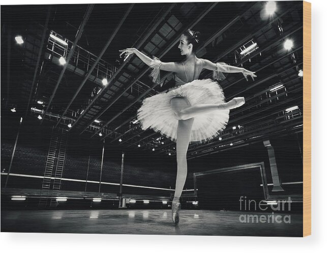 Ballet Wood Print featuring the photograph Ballerina in the white tutu by Dimitar Hristov