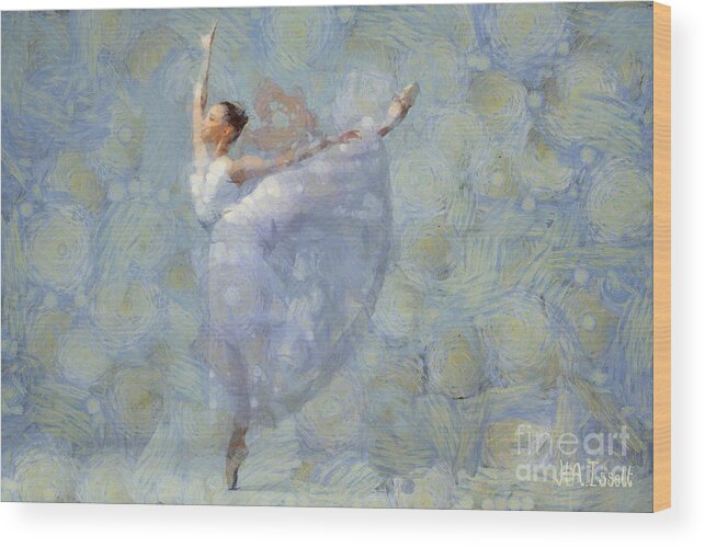 Ballet Wood Print featuring the digital art Ballerina in White Dress by Humphrey Isselt