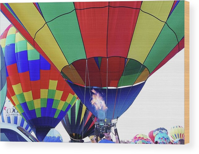 Multi Colored Hot Air Balloons Wood Print featuring the photograph Balloon Fly In 2 by Karen McKenzie McAdoo