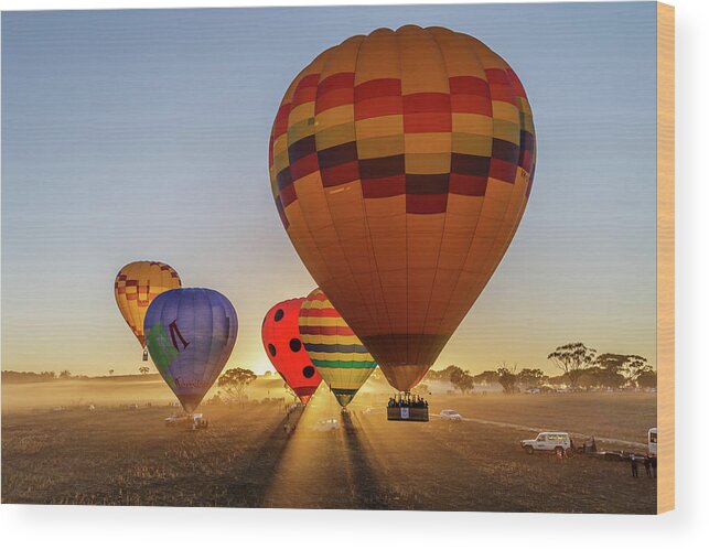 Balloons Wood Print featuring the photograph Balloons at Sunrise by Robert Caddy