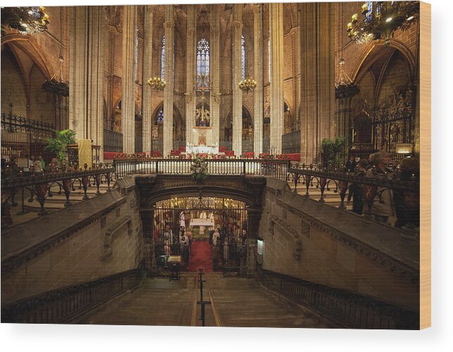 Barcelona Wood Print featuring the photograph Barcelona Cathedral High Altar and St Eulalia Crypt by Artur Bogacki