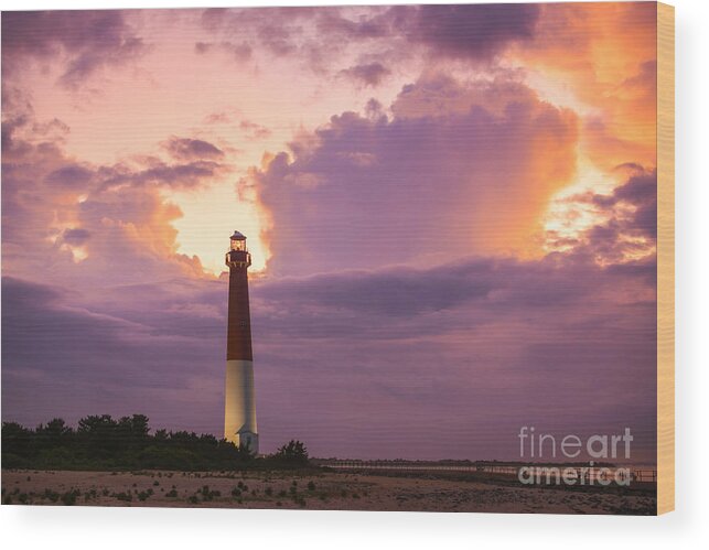 Barnegat Lighthouse Wood Print featuring the photograph Barnegat Lighthouse Stormy Sunset by Michael Ver Sprill