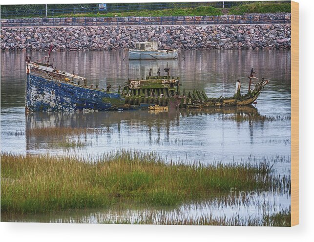 Barry Old Harbour Wood Print featuring the photograph Barry Island Wrecks 3 by Steve Purnell