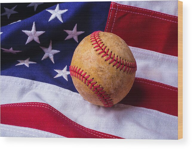 Baseballs Wood Print featuring the photograph Baseball And American Flag by Garry Gay