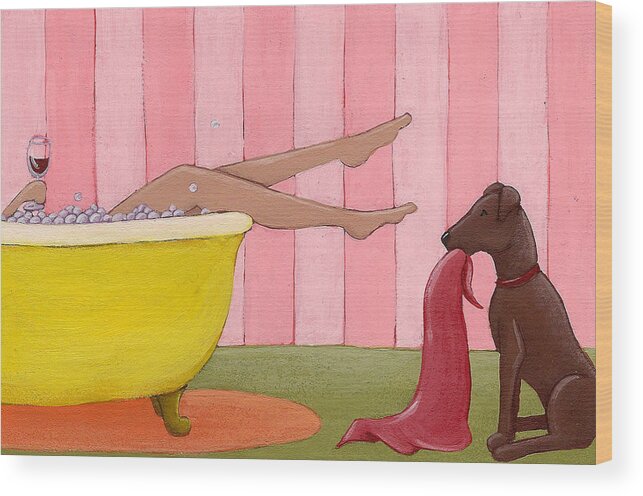 Bath Wood Print featuring the painting Bathtime by Christy Beckwith