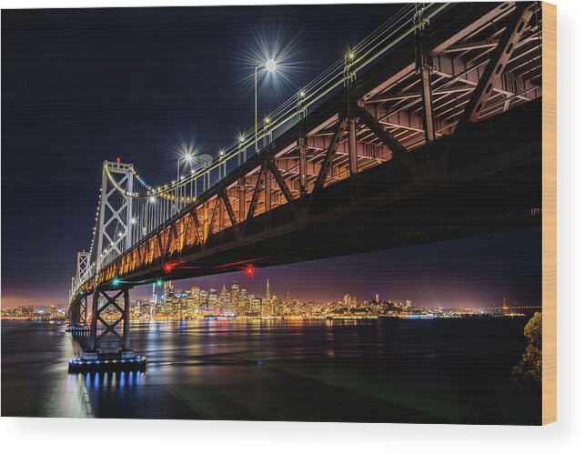Bay Area Wood Print featuring the photograph Bay Bridge and San Francisco By Night 1 by Jason Chu