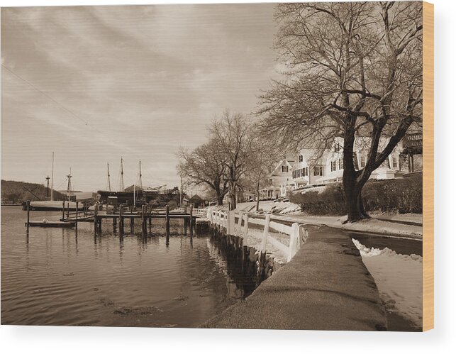 Bay Street Wood Print featuring the photograph Bay Street in Winter - Mystic CT by Kirkodd Photography Of New England