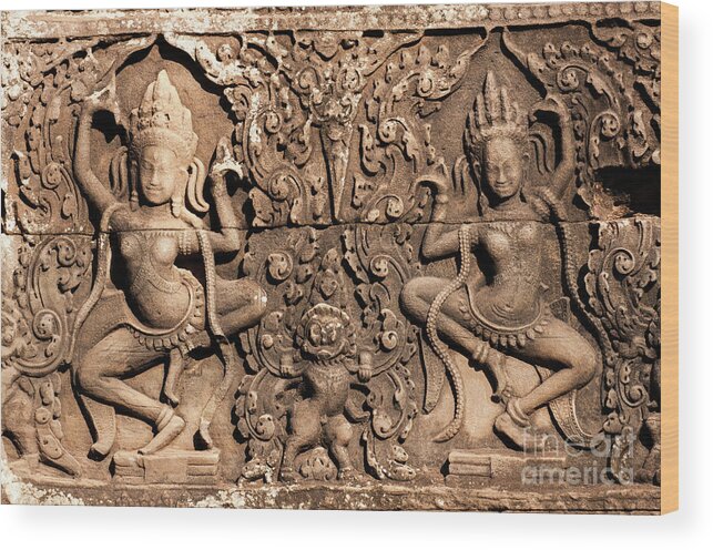 Cambodia Wood Print featuring the photograph Bayon Apsaras 01 by Rick Piper Photography