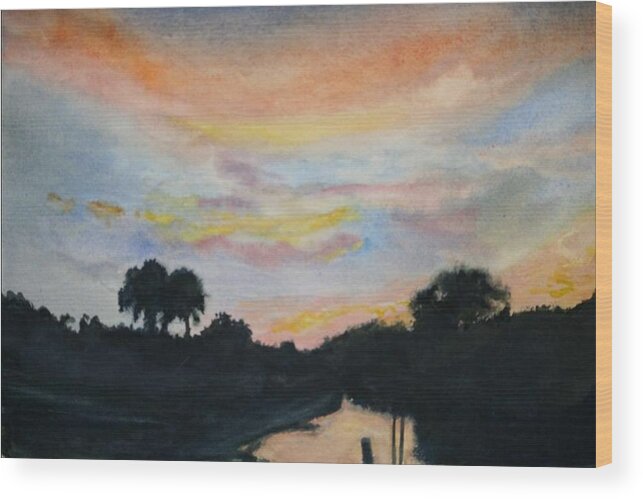 Bayou Wood Print featuring the painting Bayou Sunset by Bobby Walters